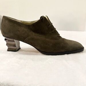Vintage ESCADA Green/Brown Suede Lace-Up Bootie Funky Heel Pumps 8 AA Narrow